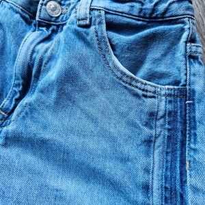Zara Kids Girls Light Blue Wide Leg Jeans Side Stripe Size 13-14 164cm